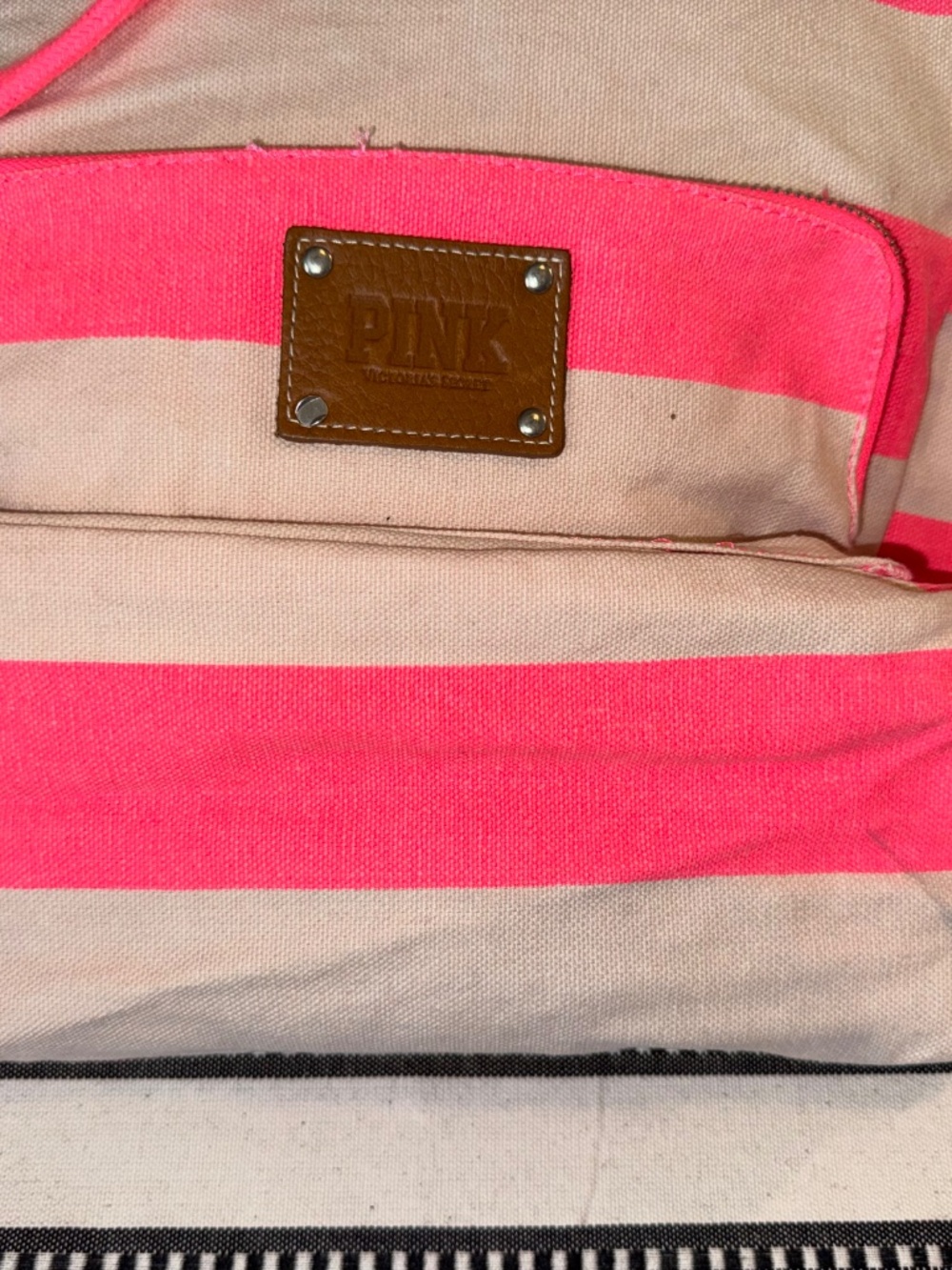 NWOT, Y2K PINK Victoria's Secret Neon Pink Striped Canvas Backpack, Vintage - Picture 11 of 11